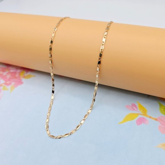 Shiny Rose Gold Twisted Chain Necklace, 18 Inch, Gold Plated Brass, XPNL0103 - Picture 3 of 12
